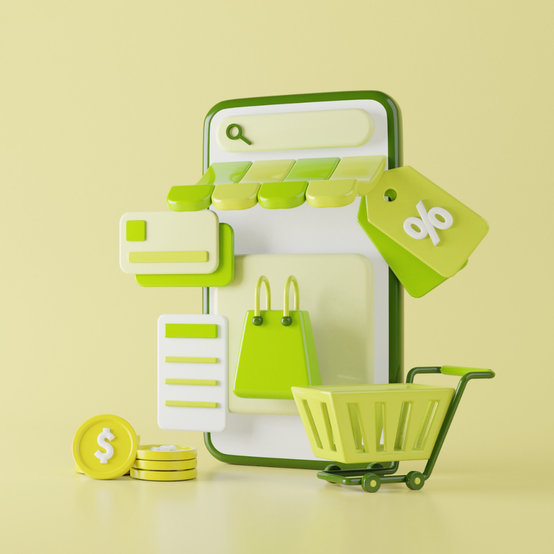 bigcommerce bopis depicted by 3d rendering of online shopping using smartphone