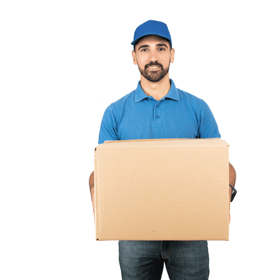 man holding a box to signify bigcommerce local delivery