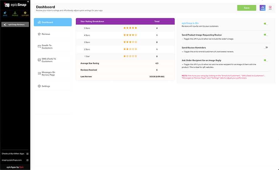 epicSnap webapp dashboard screenshot