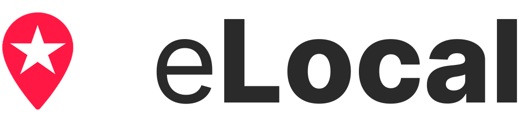 eLocal logo: red location pin with a white star beside the bold black “eLocal” wordmark.