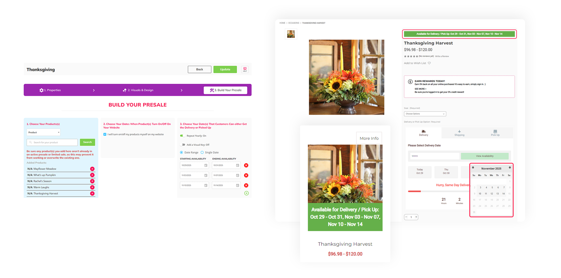 eLocal apps dashboard for preordering flower deliveries for holidays and special events.