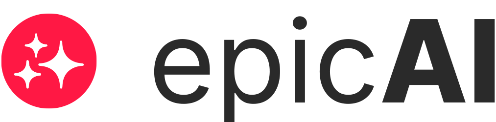 epicAI logo: red circle with three white sparkles next to black wordmark “epicAI”.