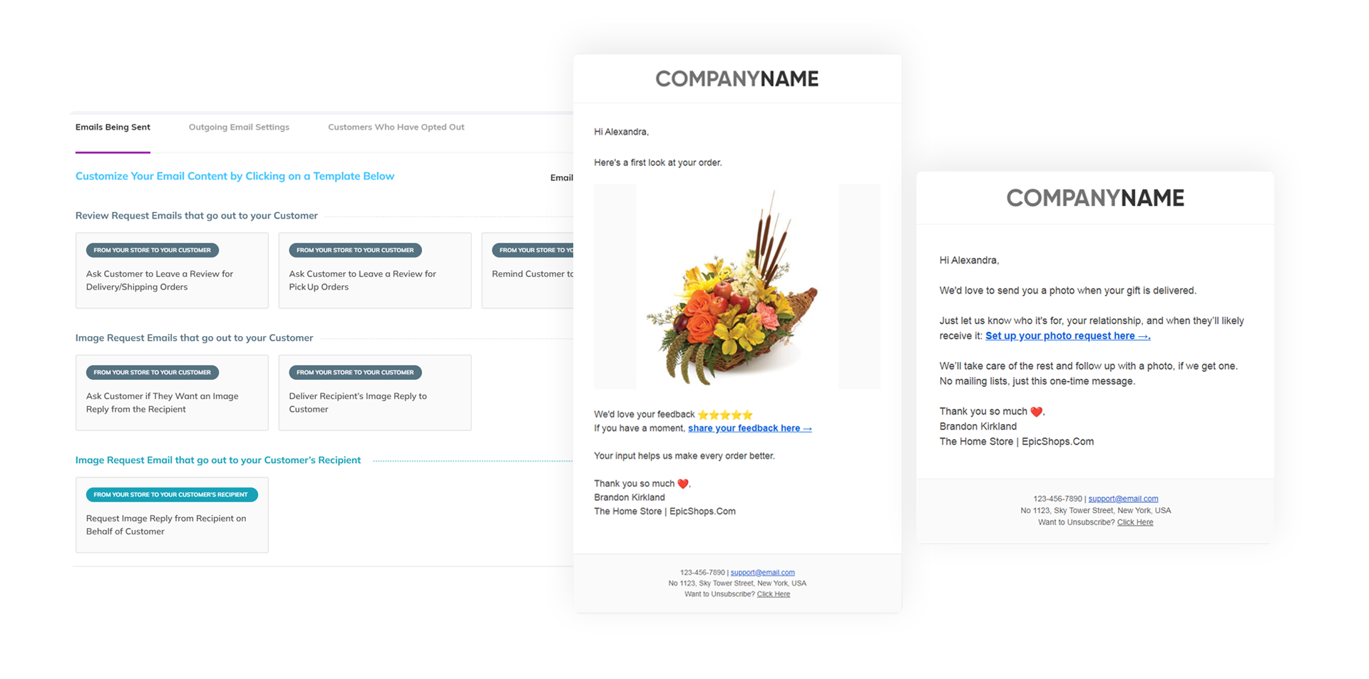An epicSnap App dashboard shows how to update all email templates for higher inbox delivery and improved engagement.