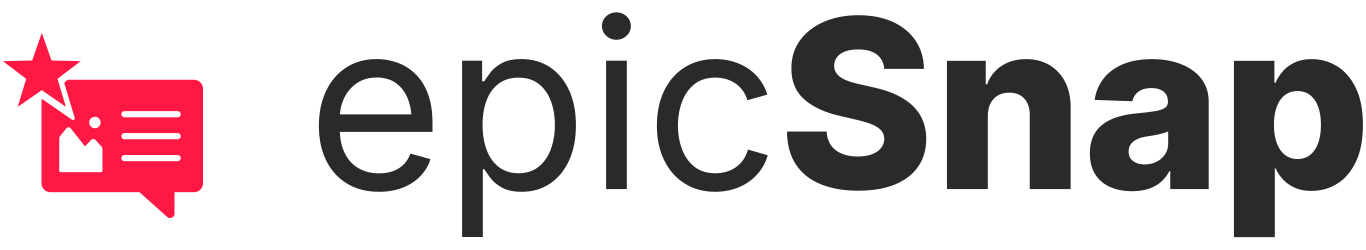 epicSnap logo with red chat bubble, star, and photo icon beside bold black “epicSnap” wordmark.