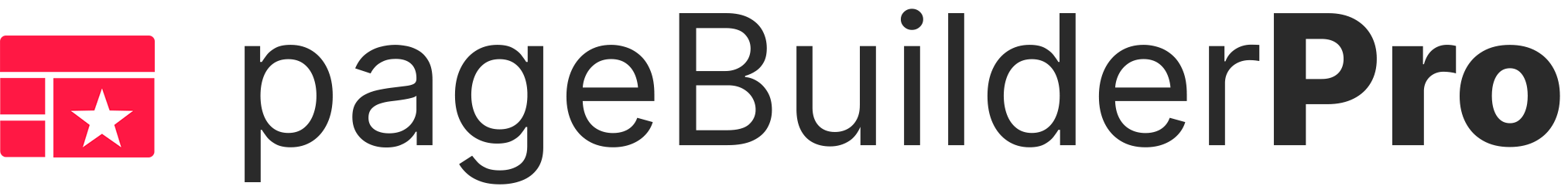 pageBuilderPro logo with red layout icon: grid-style page block with white star, followed by black wordmark.
