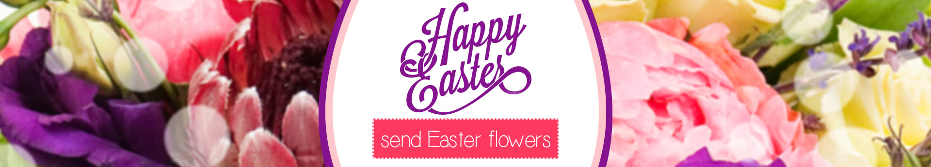 Floral Easter banner with oval center reading “Have a Happy Easter” and a button labeled “send Easter flowers.”