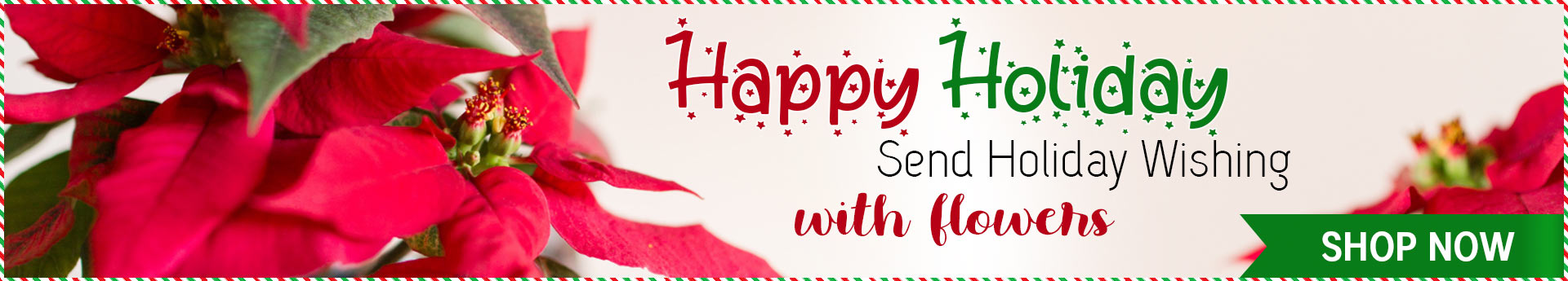 Mother’s Day banner with pink lisianthus and roses on wood; coral “Click Here” button to shop fresh flowers.