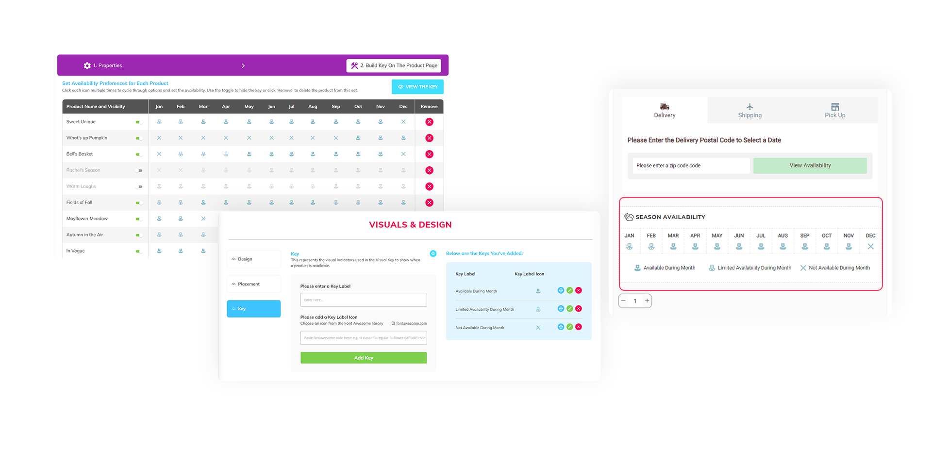 eLocal app features for adding visuals to indicate product availability and seasonality.