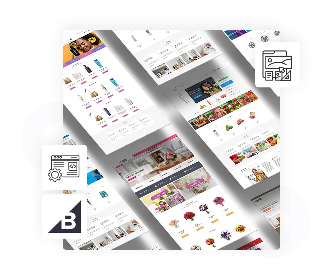 Support agent at PC with headset; featured Starcare, WordPress, and BigCommerce logos with chat bubbles overlay.